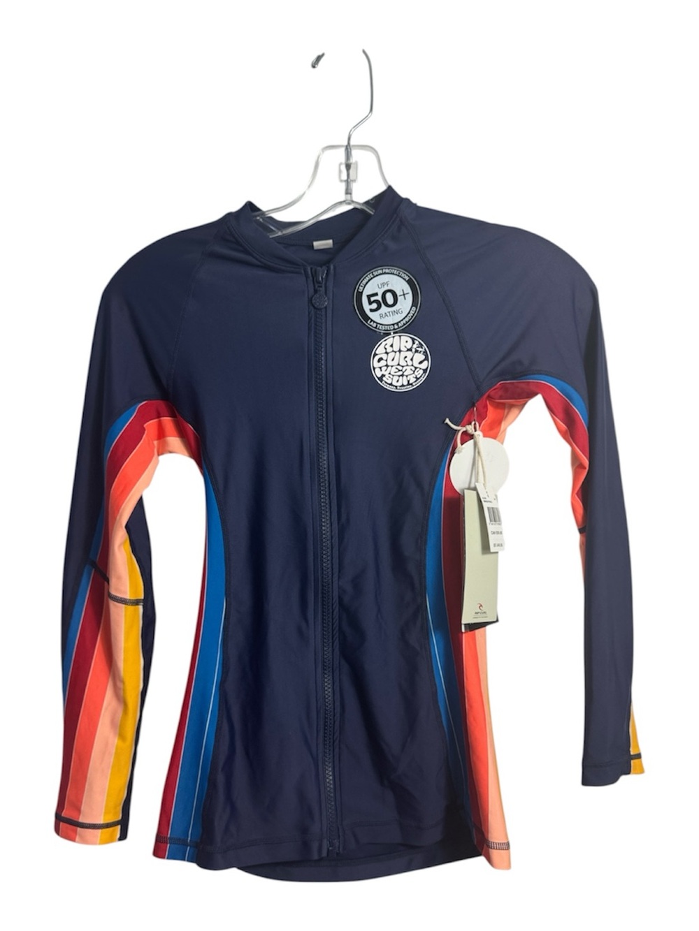 NWT Rip Curl MOONTIDE Front Zip Rashguard Navy Stripe Size‎ 4